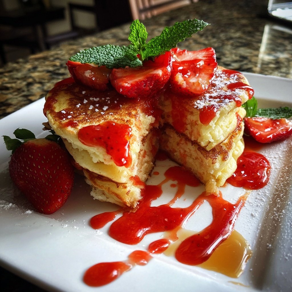 Valentines Breakfast Strawberry Pancakes