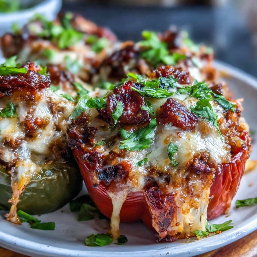 Hamburger Meat And Cheese Stuffed Peppers
