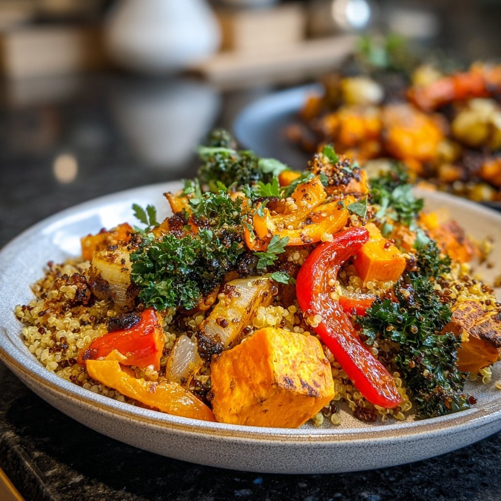 Healthy Dinner Roasted Veggie Quinoa Plate
